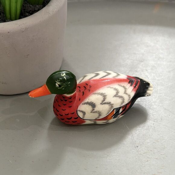 Vintage Mini Duck Figurine 3" Mallard Hard Plastic Made in Hong Kong - Picture 4 of 5